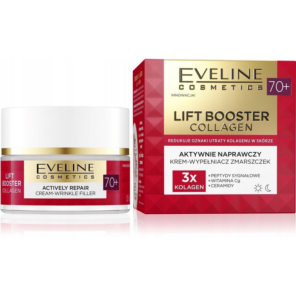 eveline lift booster collagen 70 actively restoring anti wrinkle cream filler Its unique active ingredients have a wrinkle-smoothing and elastic effect.