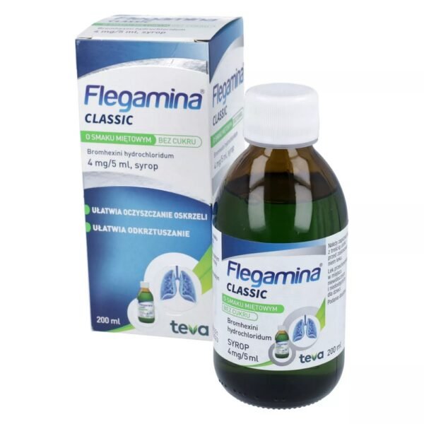 Phlegamine syrup with mint flavor cleanses the bronchi and facilitates expectoration.