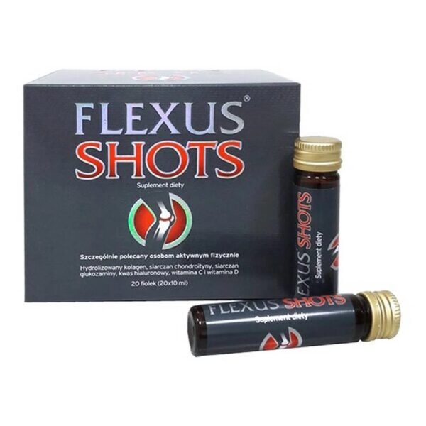 Flexus Shot is a dietary supplement containing hydrolyzed collagen, chondroitin sulfate, glucosamine sulfate, hyaluronic acid, vitamin C and vitamin D.