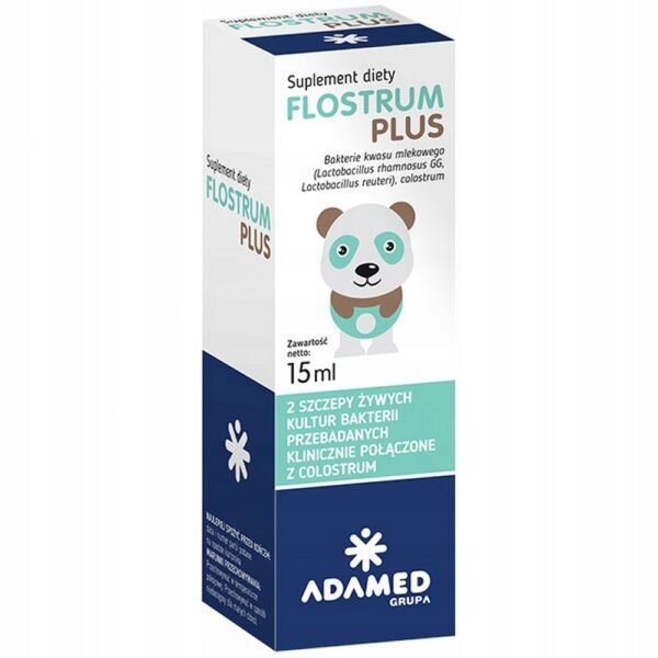 Flostrum Plus is a dietary supplement in the form of drops containing lactic acid bacteria and additionally colostrum.