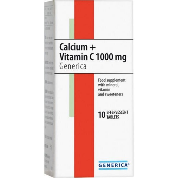 Nutritional supplement containing calcium and vitamin C, with sweeteners.