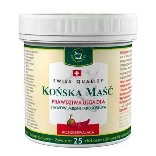 Herbamedicus horse warming ointment is a cosmetic product made of 25 herbal and plant extracts.