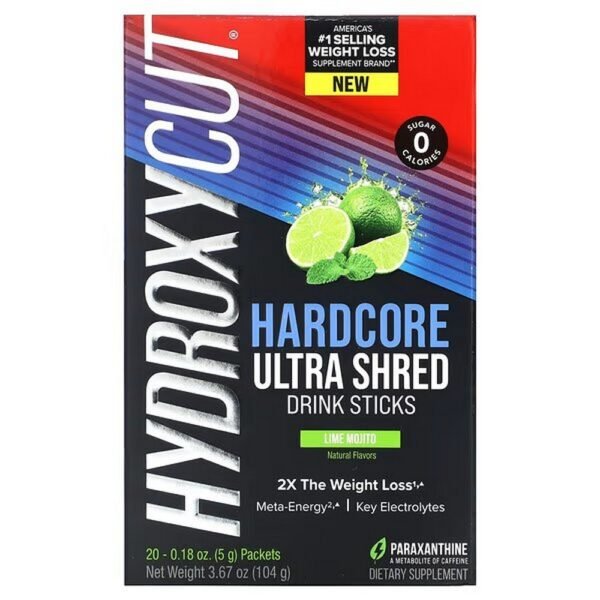 3  2 servings of Hydroxycut Hardcore® Ultra Shred contain 1,000% of the recommended daily amount of biotin to support the maintenance of hair, skin and nails.