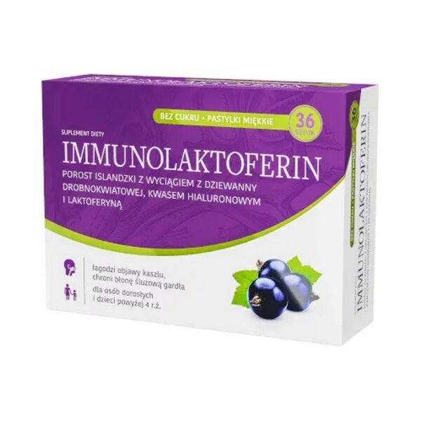 Immunolaktoferin is a dietary supplement in the form of soft tablets, which contains: Icelandic lichen with small-flowered mullein extract, hyaluronic acid and lactoferrin.