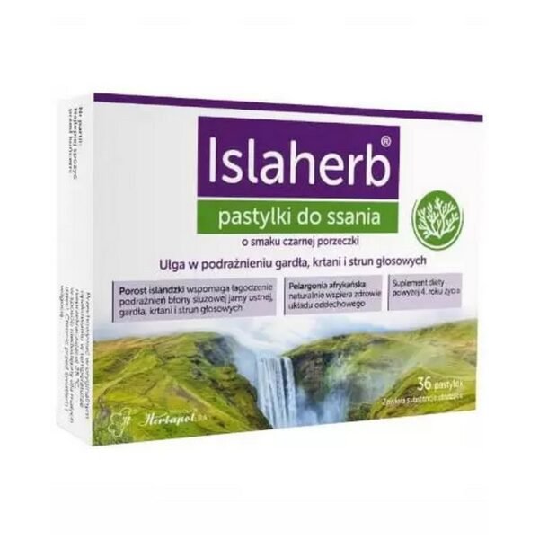 Islaherb - a dietary supplement with a blackcurrant flavor containing a composition of natural extracts from Iceland lichen and vitamin C.
