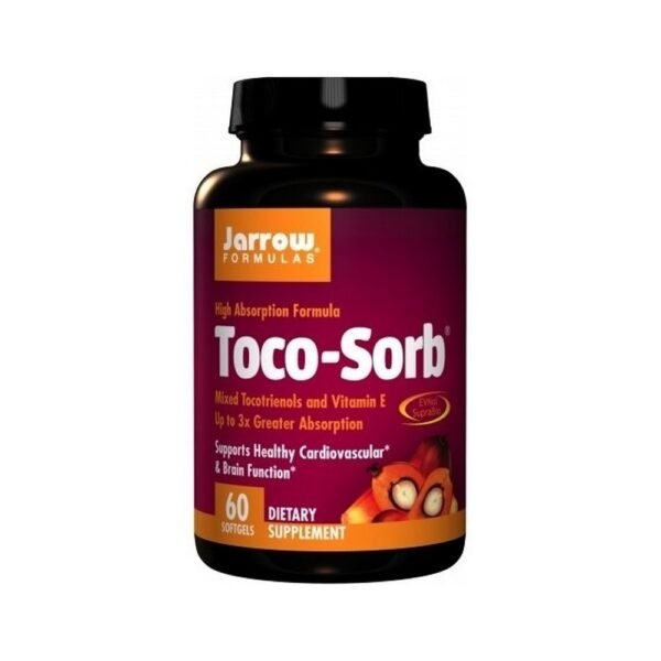 Jarrow FORMULAS Toco-Sorb contains vitamin E (D-alpha-tocopherol) and other important forms of vitamin E such as tocotrienols derived from red palm oil.
