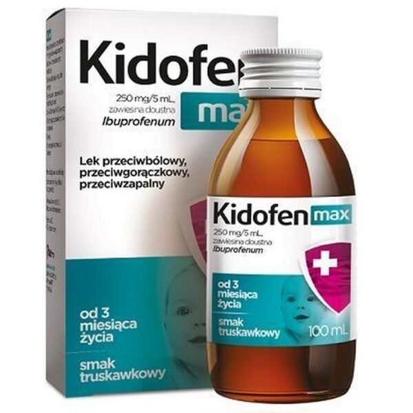 Kidofen Max is a suspension with analgesic, antipyretic and anti-inflammatory effects, with the taste and smell of strawberries.