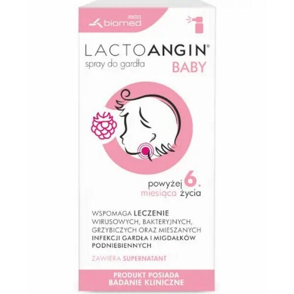 Lactoangin Baby is a medical device supporting the treatment of viral, bacterial and fungal infections of the throat and palatine tonsils in children after 6 months of age.