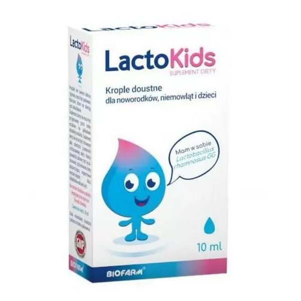 The LactoKids dietary supplement contains the well-tested probiotic strain Lactobacillus rhamnosus GG AF ATCC 53103, which has beneficial effects on health.