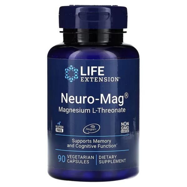 Life Extension Neuro-mag Magnesium L-threonate, Magnesium L-threonate, Brain Health, Memory & Attention, Gluten Free, Vegetarian, Non-GMO, 90 Vegetarian Capsules