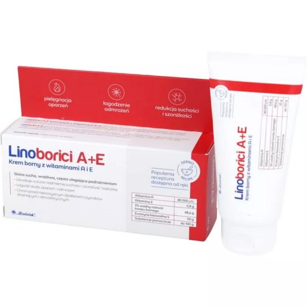 Linoborici A+E borna cream with vitamins A and E eliminates the feeling of excessive dryness, reduces keratinization and roughness of the epidermis.