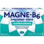 Magne-B 6 Fatigue and Stress , dietary supplement, coated tablets. Content of active ingredients in the recommended daily dose (1 tablet) : 60 mg of magnesium - 16% RDA; 1.4 mg of vitamin B 6 – 100% RWS; 80 mg of ashwagandha root extract, standardized to 5% withanolides (Whitania somnifera). [RWS – reference intake value]. Recommended intake :
