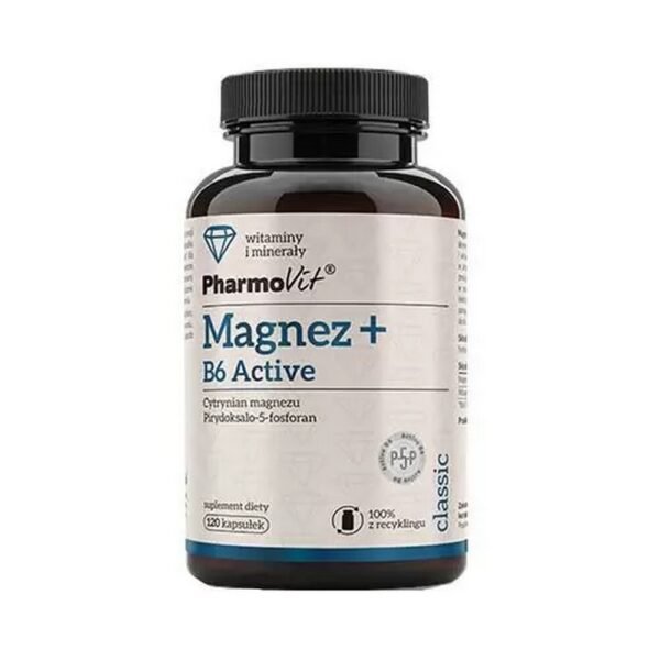 Dietary supplement Magnesium + B6 Active is a composition of bioavailable, organic magnesium and the active form of vitamin B6 in the form of pyridoxal-5-phosphate (P-5-P).