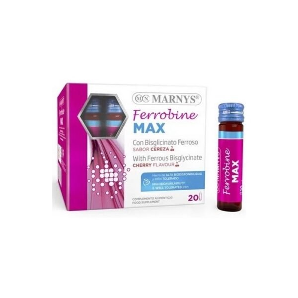 MARNYS ® Ferrobine MAX is a source of iron in the form of bisglycinate, highly bioavailable and stable , which contributes to the proper production of red blood cells and hemoglobin and to reducing the feeling of fatigue and weariness .