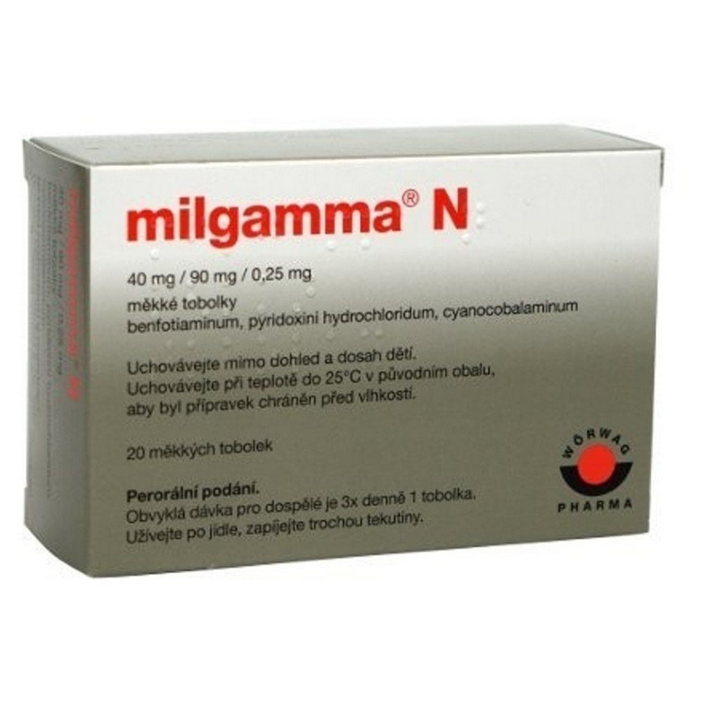 milgamma n cps 20 A preparation containing a combination of group B vitamins (B1 and B12). It is used as a supportive treatment in diseases affecting the peripheral nervous system.