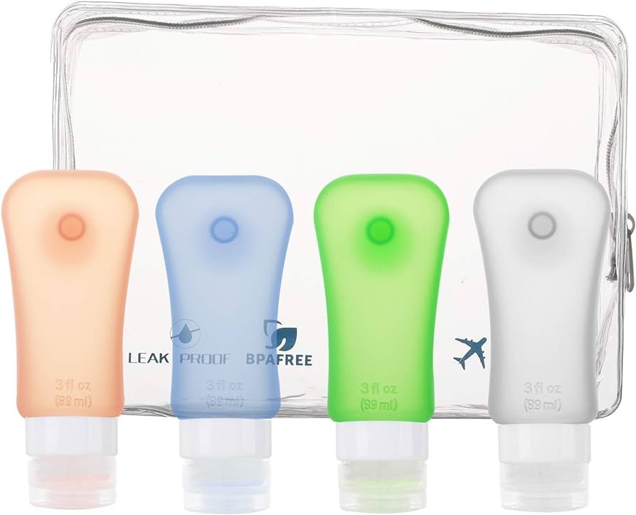 MOKO 4-PACK TRAVEL BOTTLES, BPA FREE AND FDA APPROVED LEAKPROOF COSMETIC CONTAINERS