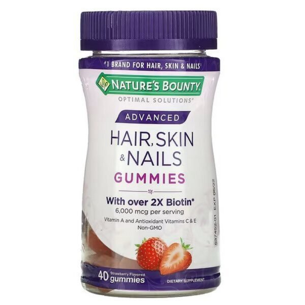 Nature's Bounty, Advanced Hair, Skin & Nails Fruit Gummies, Strawberry,   Fruit Gummies recommended use Adults chew two (2) gummies daily, preferably with a meal.