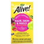 Nature's Way, Alive! Hair, Skin & Nails Multi-Vitamin, Strawberry Flavor  Softgel ssupports shiny hair, strong nails & vibrant skin.