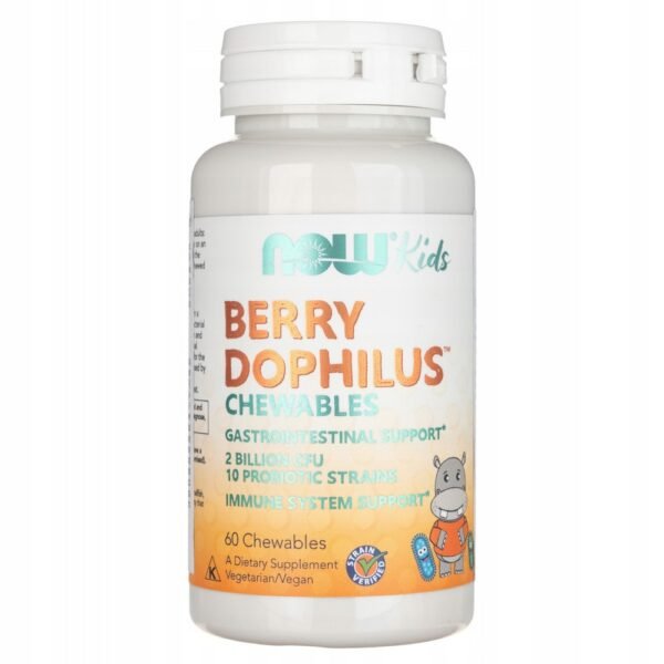 NOW BerryDophilus is a dietary supplement containing probiotic acidophilic strains of lactic acid bacteria and intestinal bacteria, mainly Lactobacillus and Bifidobacterium.
