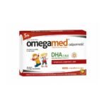 Omegamed Resistance - dietary supplement in the form of chewable capsules with orange flavor, containing vitamins D and C, zinc and DHA acids.