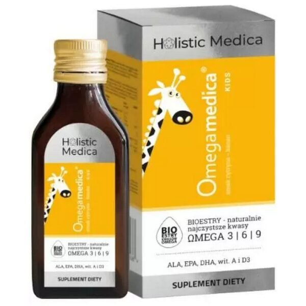 Omegamedica Kids - a dietary supplement containing a set of polyunsaturated fatty acids (PUFA) from the Omega 3 group (ALA, EPA, DHA) and omega 6 and 9 in the form of purified esters, enriched with vitamin A and D3.