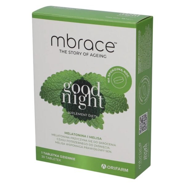 Mbrace Good Night is a dietary supplement containing melatonin and lemon balm extract. Melatonin is a natural hormone that regulates our circadian rhythm and sleep.