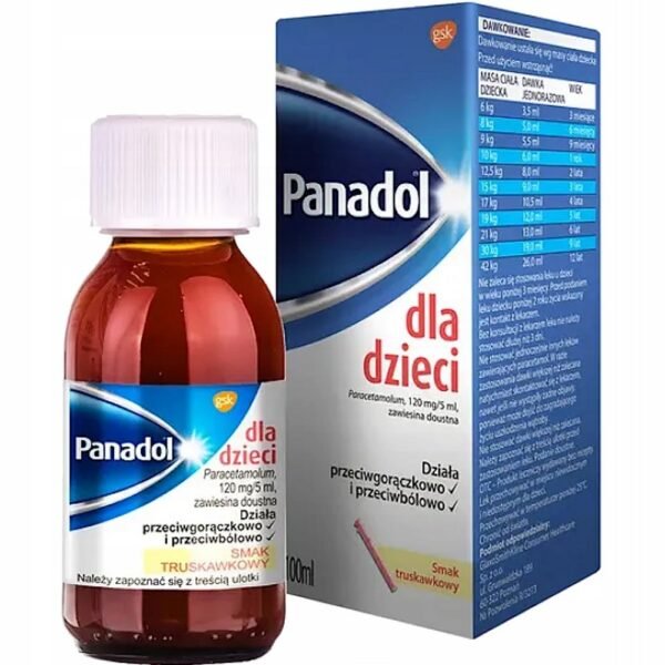 Panadol for children with strawberry flavor in the form of syrup is indicated for use in case of fever and pain, for example, with colds and flu, after vaccinations, as well as for painful teething, toothache, headaches, sore throat and ear pain.