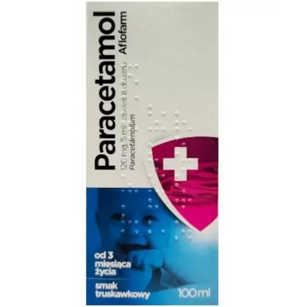 Paracetamol Aflofarm is an analgesic and antipyretic drug in the form of a suspension with strawberry flavor.