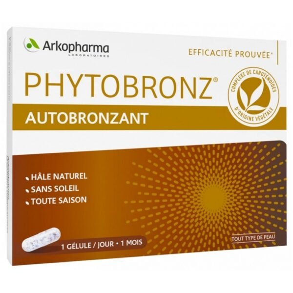 Phytobronz Self- Tanning Natural Tan 30 Capsules from Arkopharma laboratories is a food supplement on sale in our organic pharmacy. Recommended to have a good look all year round.