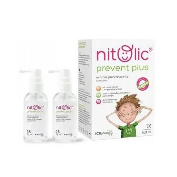 Pipi Nitolic Prevent Plus, anti-lice spray, 150 ml (2 x 75 ml) - a medical device whose ingredients support protection against lice.