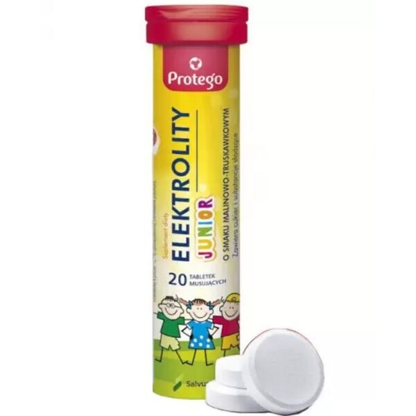 Protego Electrolytes Junior - a dietary supplement containing key electrolytes such as sodium, potassium and magnesium, as well as glucose and vitamins C, B6 and B12.