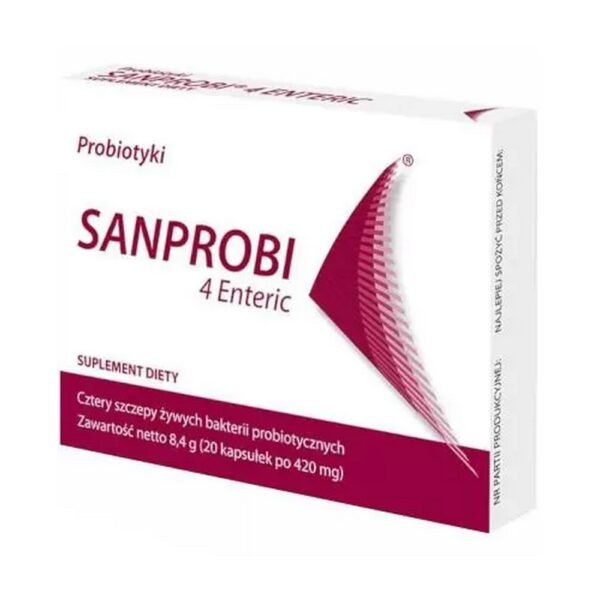 Sanprobi 4 Enteric - a dietary supplement that contains a unique composition of four strains of probiotic bacteria in enteric capsules.