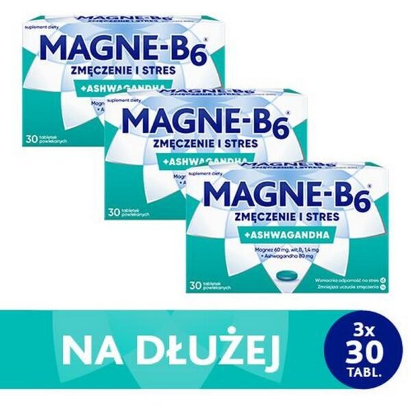 Dietary supplement Magne-B6 Fatigue and Stress intended for use as a supplement to the daily diet with magnesium, vitamin B6 and ashwagandha root extract.