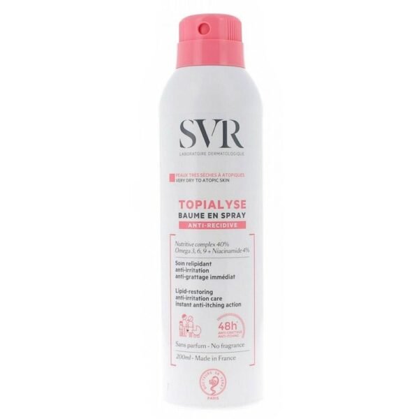 SVR TOPIALYSE Spray balm strengthens the skin's defense functions by replenishing lipid levels.