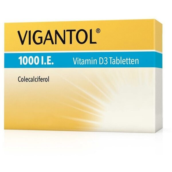 VIGANTOL 1,000 IU Vitamin D3 tablets. Active ingredient: colecalciferol.