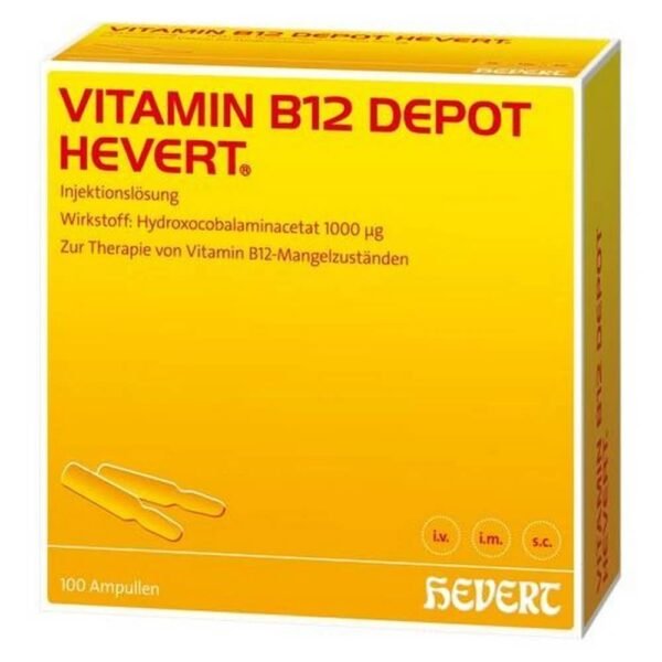Vitamin B12 Depot Hevert ampoules are used for vitamin B12 deficiency. Vitamin B12 as a catalyst has a decisive influence on the structure of the genetic substance DNA and is necessary for cell structure and energy metabolism.