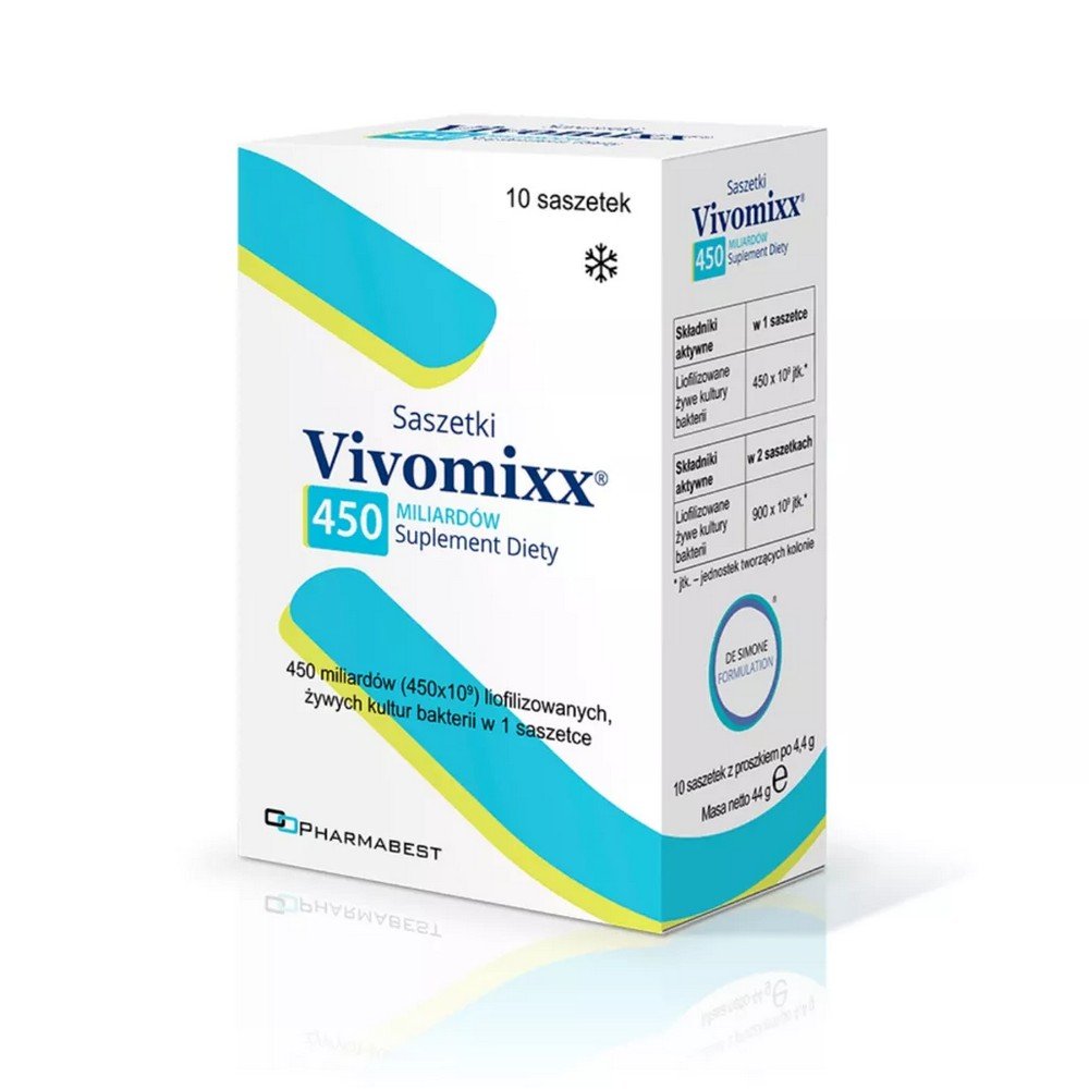 vivomixx 450 billion 10 sachets La préparation contient 8 souches de bactéries probiotiques qui soutiennent le fonctionnement de l'organisme.