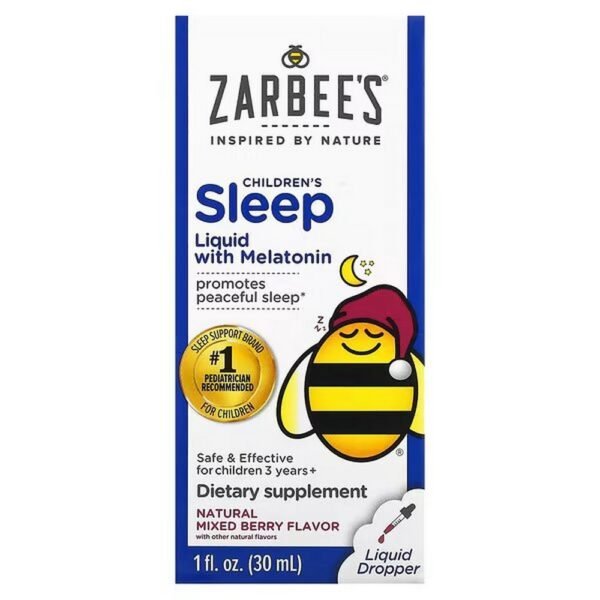 Zarbee's, Childrens Sleep Liquid with Melatonin, For Children 3 Years +, Natural Mixed Berry specially formulated to help promote peaceful sleep.