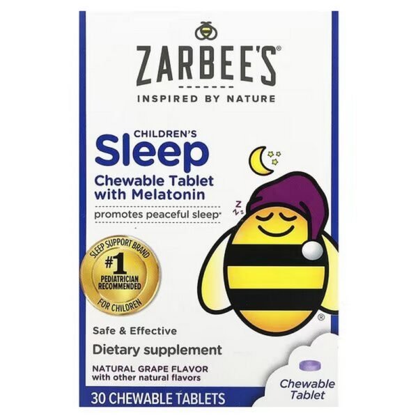 Zarbee's, Children's Sleep with Melatonin, 3 Years+, Natural Grape Chewable Tablets promotes peaceful sleep