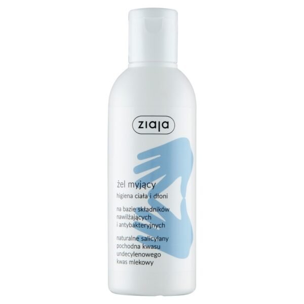 Ziaja Hygiene body and hand wash gel based on moisturizing and antibacterial ingredients.