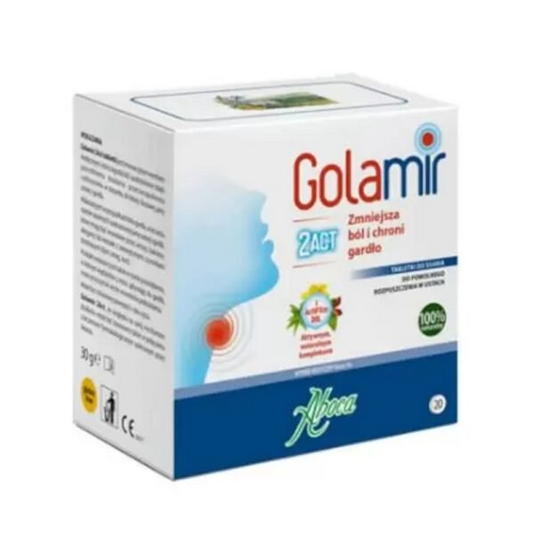 Aboca Golamir 2ACT is a medical device containing a natural complex, eucalyptus and peppermint essential oils.