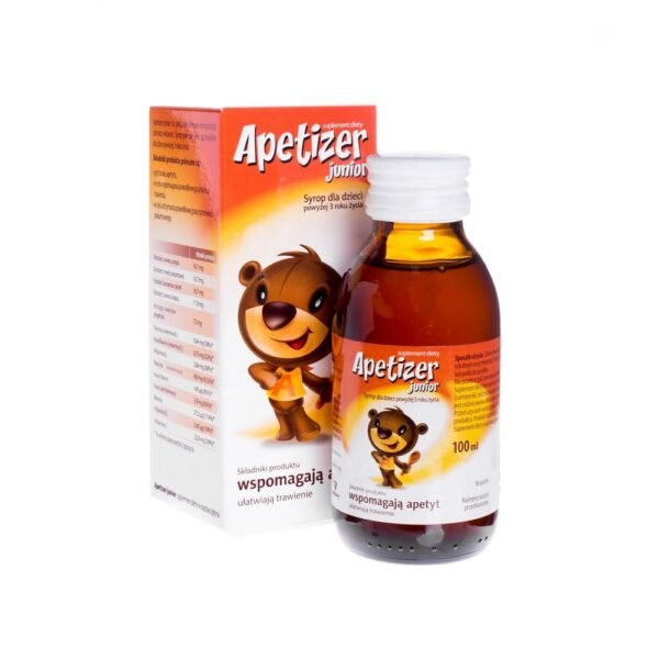 The dietary supplement Apetizer Junior comes in the form of a tasty syrup that children enjoy taking.