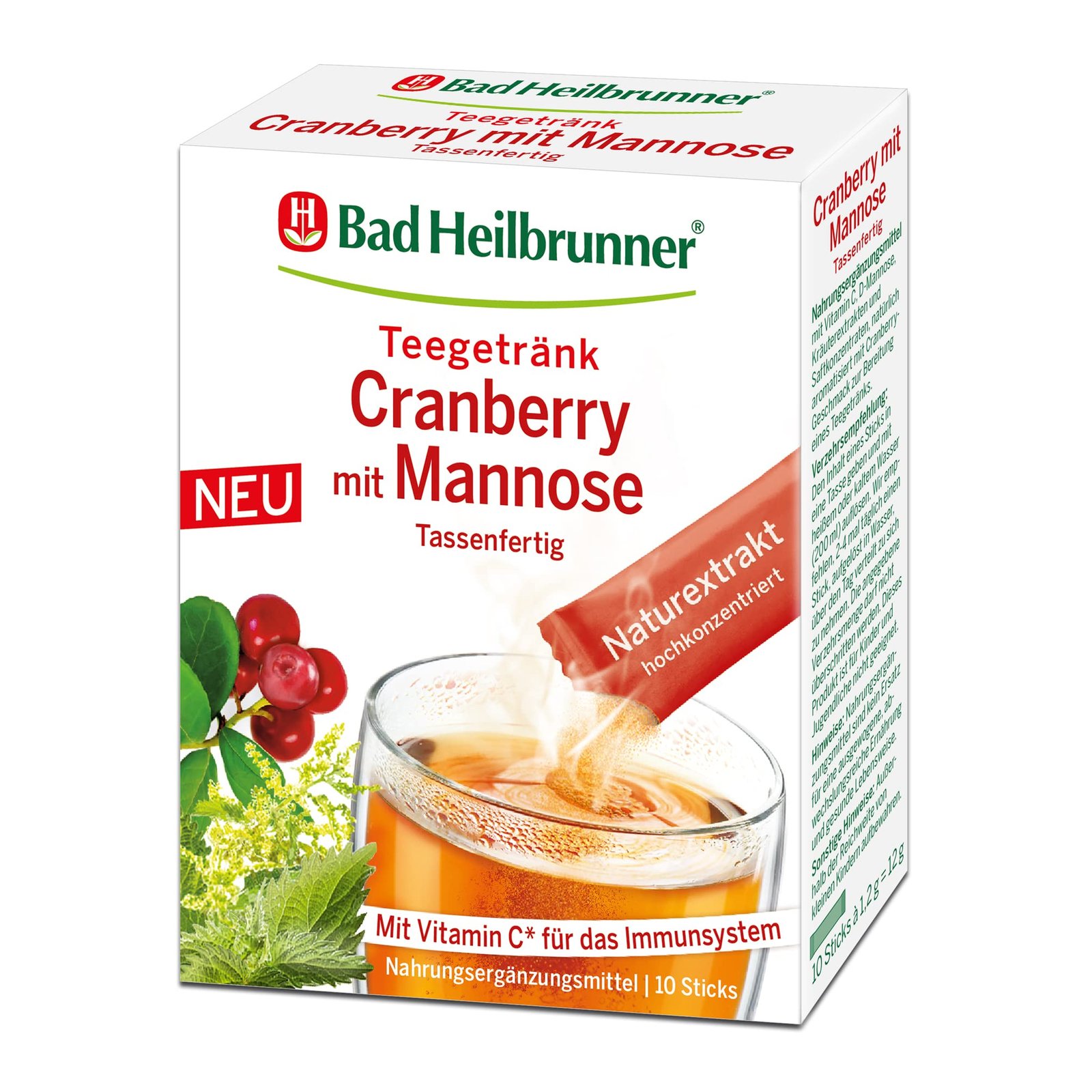 BAD HEILBRUNNER CRANBERRY MANNOSE TEA (8 X 10 STICKS)