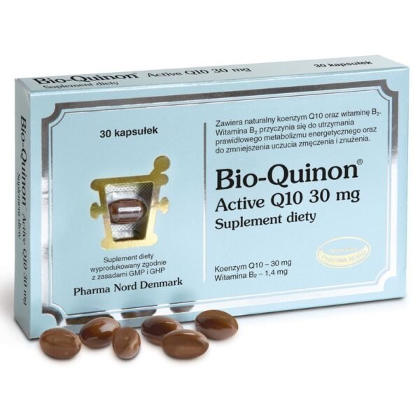Bio-Quinon Active Q10 30 mg is a dietary supplement containing pure natural coenzyme Q10, identical to the coenzyme Q10 found in the human body, and vitamin C, which supports energy metabolism.