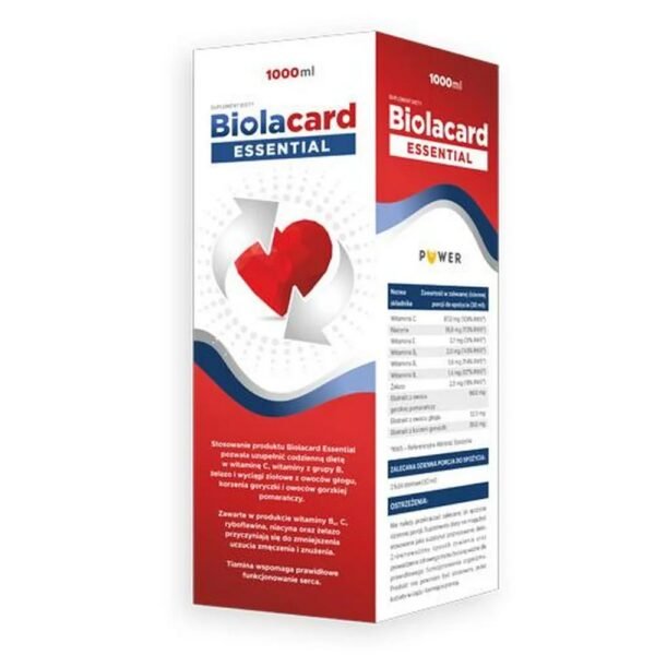 Biolacard Essential is a food supplement that supplements the daily diet with vitamins C, B vitamins, iron and herbal extracts from hawthorn fruit, gentian root and bitter orange fruit.
