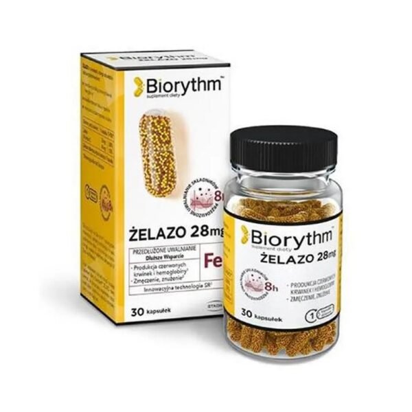 Biorhythm Iron is a dietary supplement containing up to 28 mg of iron per capsule.