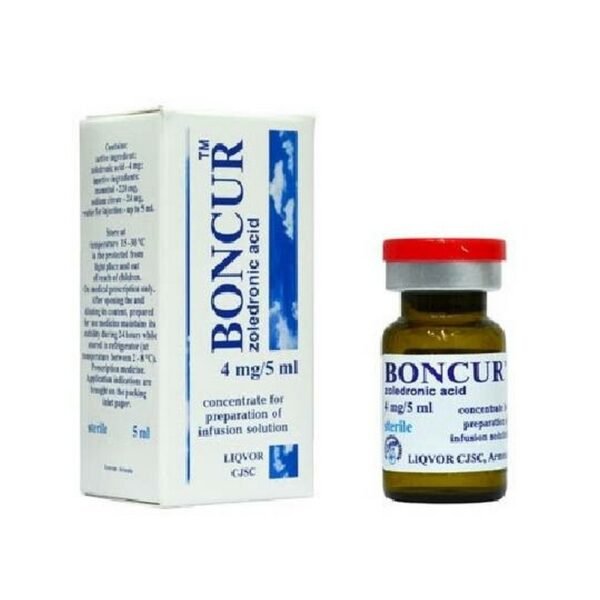 The drug suppresses bone resorption by acting on osteoclasts.