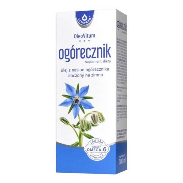 OleoVitum borage is a dietary supplement containing borage seed oil, which is a source of omega-6 acids (LA and GLA).