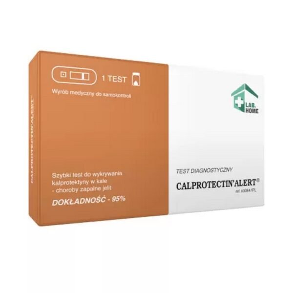 LabHome Calprotectin'Alert is a specific immunodiagnostic test for the detection of calprotectin in feces when its concentration exceeds 50 μg of calprotectin per gram of feces.