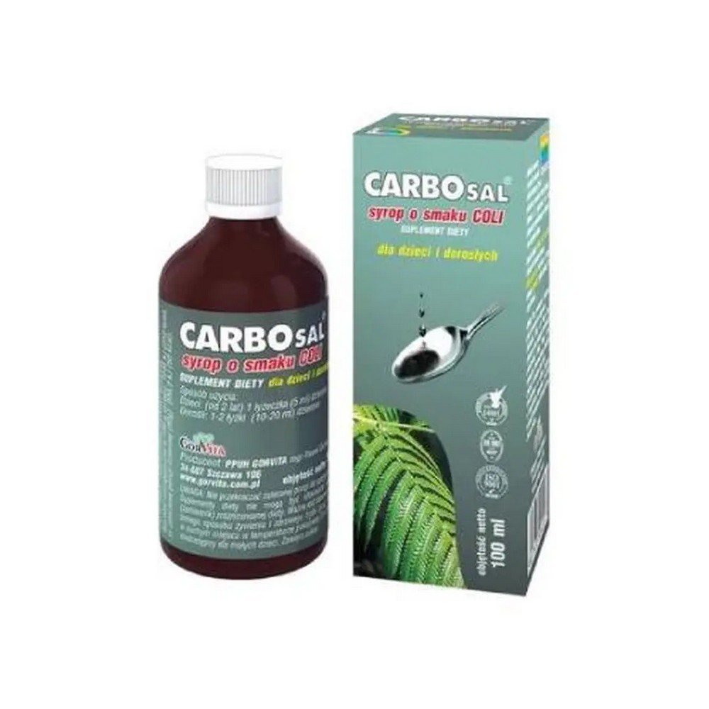 carbosal syrup 100 ml Ингредиенты, содержащиеся в сиропе CARBOsal, являются источником витамина С и экстракта черники.